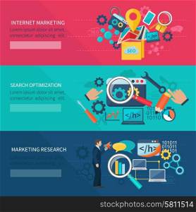 Seo marketing banner set with internet search optimization elements isolated vector illustration. Seo Marketing Banner