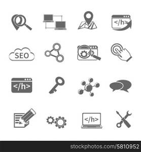 Seo marketing website optimization technology black icons set isolated vector illustration. Seo Marketing Icons Set