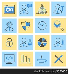 SEO mobile computer network website search optimization flat icons set isolated vector illustration