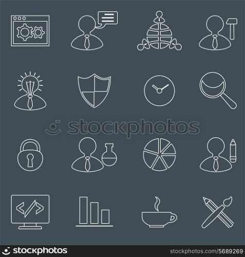 SEO mobile computer network website search optimization outline icons set isolated vector illustration