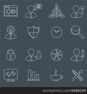 SEO mobile computer network website search optimization outline icons set isolated vector illustration
