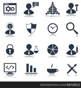 SEO mobile computer website search optimization black icons set isolated vector illustration