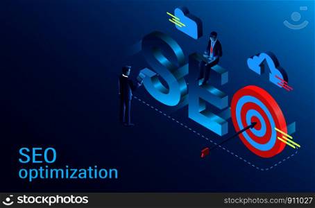 Seo Optimization concept. modern flat design isometric. new innovative ideas. vector illustration