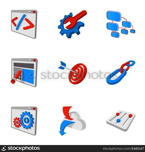 SEO optimization icons set. Cartoon illustration of 9 SEO optimization vector icons for web. SEO optimization icons set, cartoon style