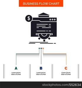seo, progress, globe, technology, website Business Flow Chart Design with 3 Steps. Glyph Icon For Presentation Background Template Place for text.. Vector EPS10 Abstract Template background