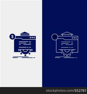 seo, progress, globe, technology, website Line and Glyph web Button in Blue color Vertical Banner for UI and UX, website or mobile application. Vector EPS10 Abstract Template background
