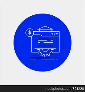 seo, progress, globe, technology, website White Line Icon in Circle background. vector icon illustration. Vector EPS10 Abstract Template background
