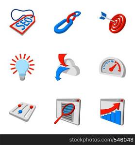 SEO promotion icons set. Cartoon illustration of 9 SEO promotion vector icons for web. SEO promotion icons set, cartoon style