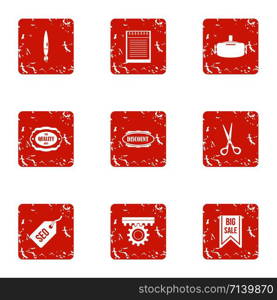 SEO sale icons set. Grunge set of 9 seo sale vector icons for web isolated on white background. SEO sale icons set, grunge style