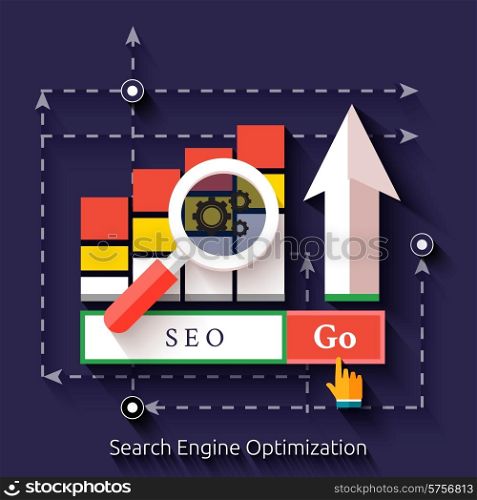 Seo search engine optimization, programming process and web analytics elements. Set for web and mobile applications of seo