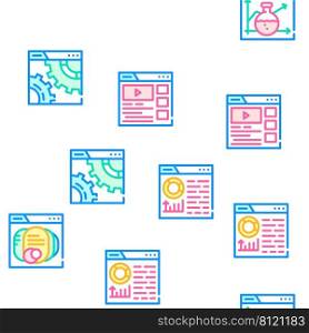 Seo Search Engine Optimization Vector Seamless Pattern Color Line Illustration. Seo Search Engine Optimization Icons Set Vector
