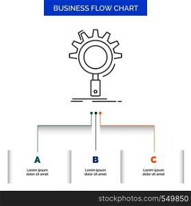 seo, search, optimization, process, setting Business Flow Chart Design with 3 Steps. Line Icon For Presentation Background Template Place for text. Vector EPS10 Abstract Template background