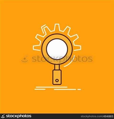 seo, search, optimization, process, setting Flat Line Filled Icon. Beautiful Logo button over yellow background for UI and UX, website or mobile application. Vector EPS10 Abstract Template background