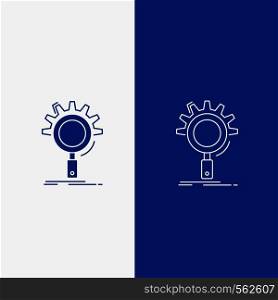 seo, search, optimization, process, setting Line and Glyph web Button in Blue color Vertical Banner for UI and UX, website or mobile application. Vector EPS10 Abstract Template background
