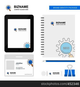 Seo setting Business Logo, Tab App, Diary PVC Employee Card and USB Brand Stationary Package Design Vector Template
