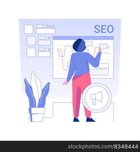 SEO specialist isolated concept vector illustration. Professional SEO manager creating internet advertising, digital marketing, advertising agency, context ads, ad c&aign vector concept.. SEO specialist isolated concept vector illustration.