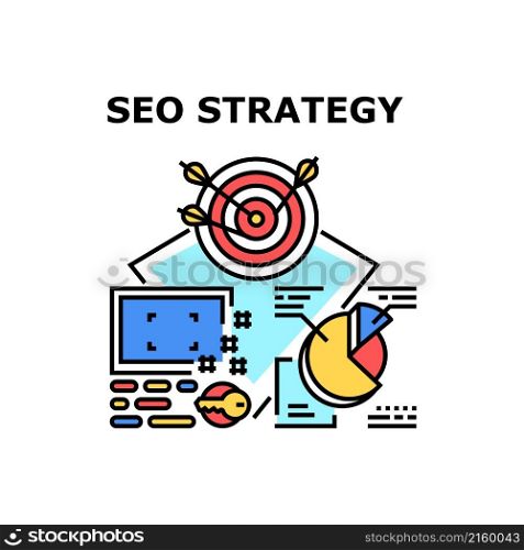 Seo strategy website. web search. business marketing. engine internet optimization. social content vector concept color illustration. Seo strategy icon vector illustration