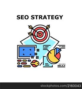 Seo strategy website. web search. business marketing. engine internet optimization. social content vector concept color illustration. Seo strategy icon vector illustration