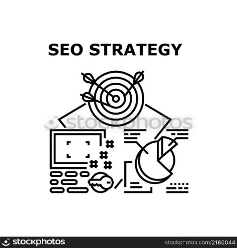 Seo strategy website. web search. business marketing. engine internet optimization. social content vector concept black illustration. Seo strategy icon vector illustration