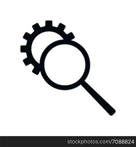 Seo tool icon. Magnifier and gear icon. Vector illustration isolated on white background.