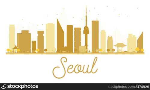 Seoul City skyline golden silhouette. Vector illustration. Simple flat concept for tourism presentation, banner, placard or web site. Seoul isolated on white background