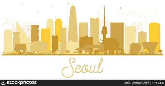 Seoul Korea Skyline Silhouette with Golden Buildings Isolated on White. Vector Illustration. Business Travel and Tourism Concept with Modern Architecture. Seoul Cityscape with Landmarks.