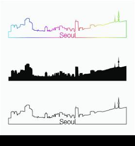 Seoul skyline linear style with rainbow in editable vector file
