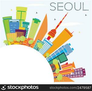Seoul Skyline with Color Buildings and Copy Space. Vector Illustration. Business Travel and Tourism Concept with Seoul Modern Architecture. Image for Presentation and Banner.