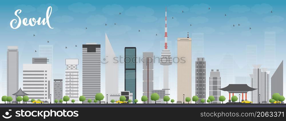 Seoul skyline with grey building and blue sky Vector illustration