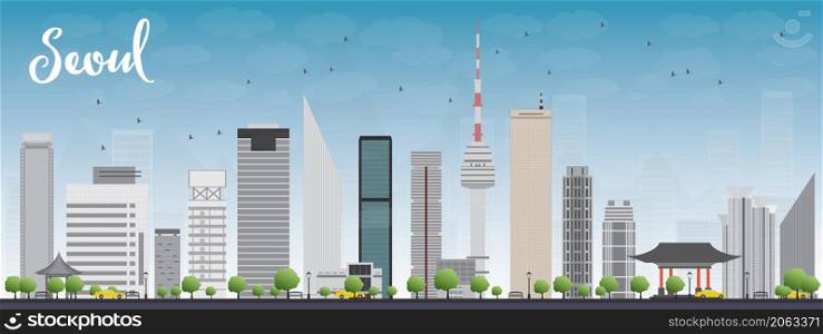 Seoul skyline with grey building and blue sky Vector illustration