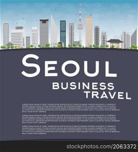 Seoul skyline with grey building, blue sky and copy space. Business travel concept. Vector illustration
