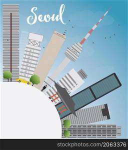 Seoul skyline with grey building, blue sky and copy space Vector illustration