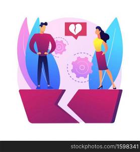 Separated person abstract concept vector illustration. Legal separation, divided couple, apart from spouse, break up, divorce agreement, child custody, broken heart, love people abstract metaphor.. Separated person abstract concept vector illustration.