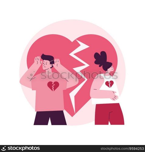 Separated person abstract concept vector illustration. Legal separation, divided couple, apart from spouse, break up, divorce agreement, child custody, broken heart, love people abstract metaphor.. Separated person abstract concept vector illustration.