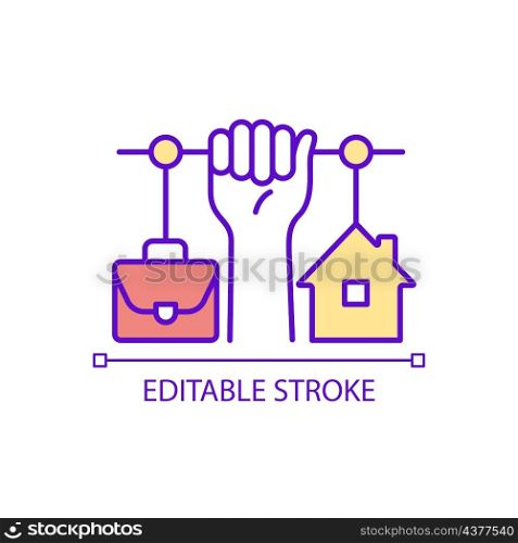 Separating work and life RGB color icon. Leave working task and rest. Harmony and balance lifestyle. Isolated vector illustration. Simple filled line drawing. Editable stroke. Arial font used. Separating work and life RGB color icon