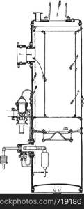 Separator and steam trap, Belleville system. View and cut, vintage engraved illustration. Industrial encyclopedia E.-O. Lami - 1875.