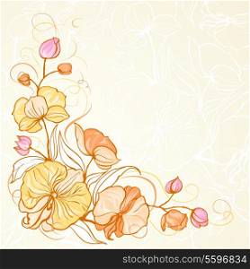 Sepia grunge background with orchid imprint. Vector illustration, contains transparencies, gradients and effects.