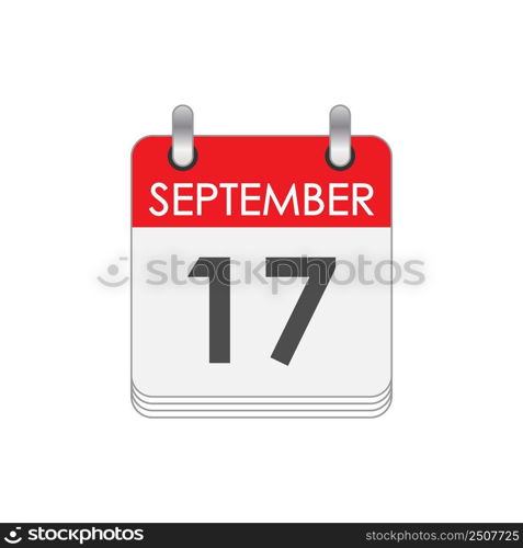 SEPTEMBER 17. A leaf of the flip calendar with the date of SEPTEMBER 17. Flat style.