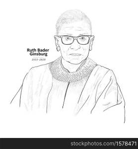 September 25, 2020 Drawing portrait of United States Supreme Court Justice, Ruth Bader Ginsburg, vector illustration.