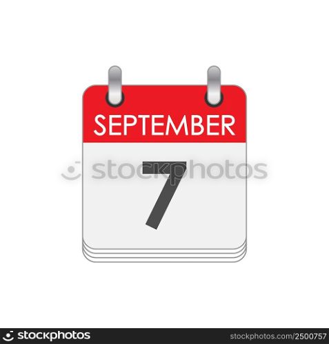 SEPTEMBER 7. A leaf of the flip calendar with the date of SEPTEMBER 7. Flat style.