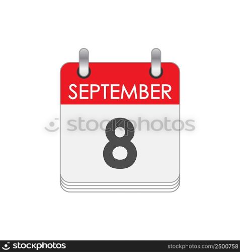SEPTEMBER 8. A leaf of the flip calendar with the date of SEPTEMBER 8. Flat style.