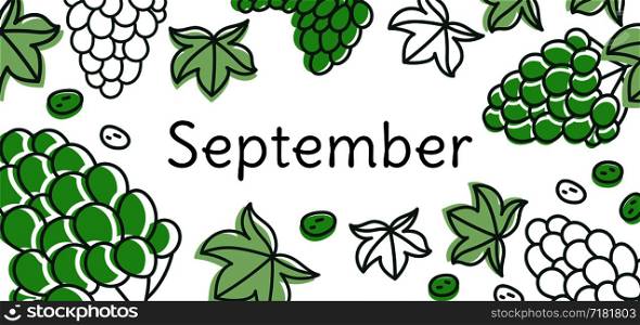 September grape vector. Hand drawn design. Doodle sketch. Fruit calendar