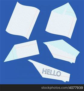 Sequence of creation the paper airplane from a sheet of school notebook, vector illustration