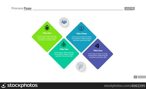 Sequence of four stages diagram template. Business data. Graph, chart, design. Creative concept for infographic, report. Can be used for topics like economics, analytics, teamwork