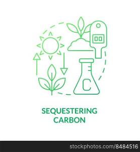 Sequestering carbon green gradient concept icon. Reducing CO2 pollution. Net zero strategy abstract idea thin line illustration. Isolated outline drawing. Myriad Pro-Bold fonts used. Sequestering carbon green gradient concept icon