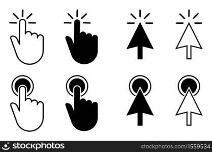 Ser cursor pointer icons. Mouse, hand and arrow. Click, press and touch actions. Mouse click cursor collection.. Ser cursor pointer icons. Mouse, hand and arrow. Click, press and touch actions.