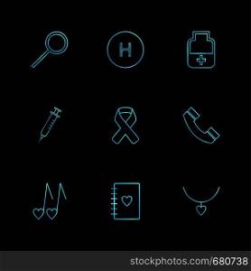 serach , healt h , medicine, medical , syringe , cancer , telephone , heart , diary , necklace ,icon, vector, design, flat, collection, style, creative, icons