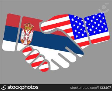 Serbia and USA flags Handshake vector illustration Eps 10. Serbia and USA flags Handshake vector