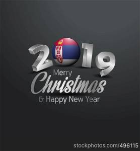 Serbia Flag 2019 Merry Christmas Typography. New Year Abstract Celebration background