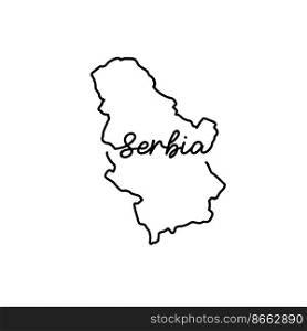 Serbia outline map with the handwritten country name. Continuous line drawing of patriotic home sign. A love for a small homeland. T-shirt print idea. Vector illustration.. Serbia outline map with the handwritten country name. Continuous line drawing of patriotic home sign